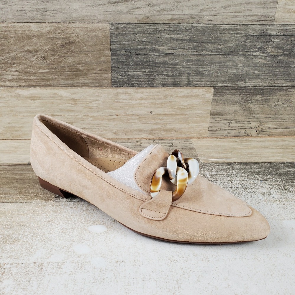 Vaneli Kevvy Womens Loafers Sz 7 M Nude Suede Chain Pointed Toe Slip On Flats